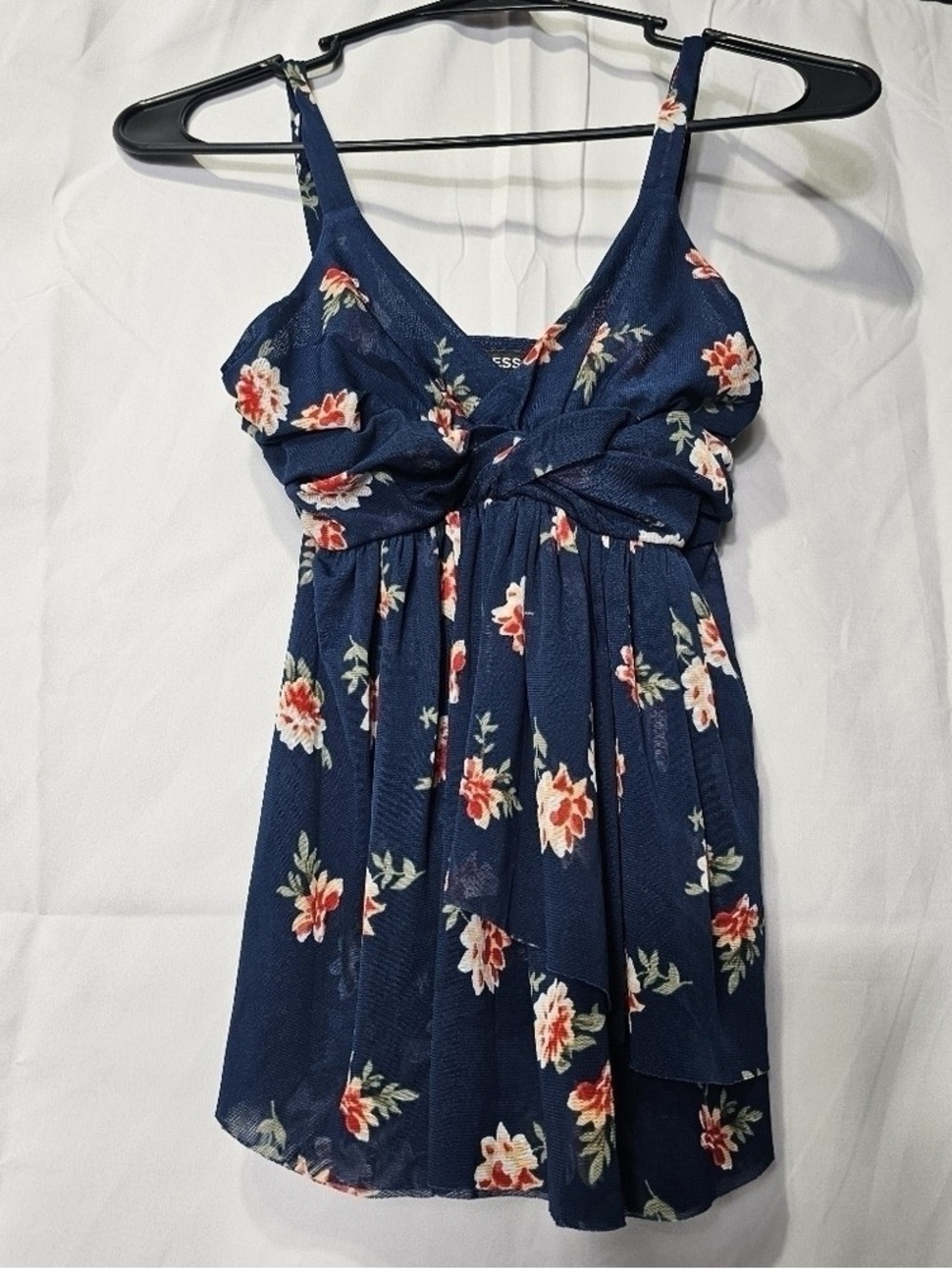 Express Navy Floral Knot-Front Mini Dress
